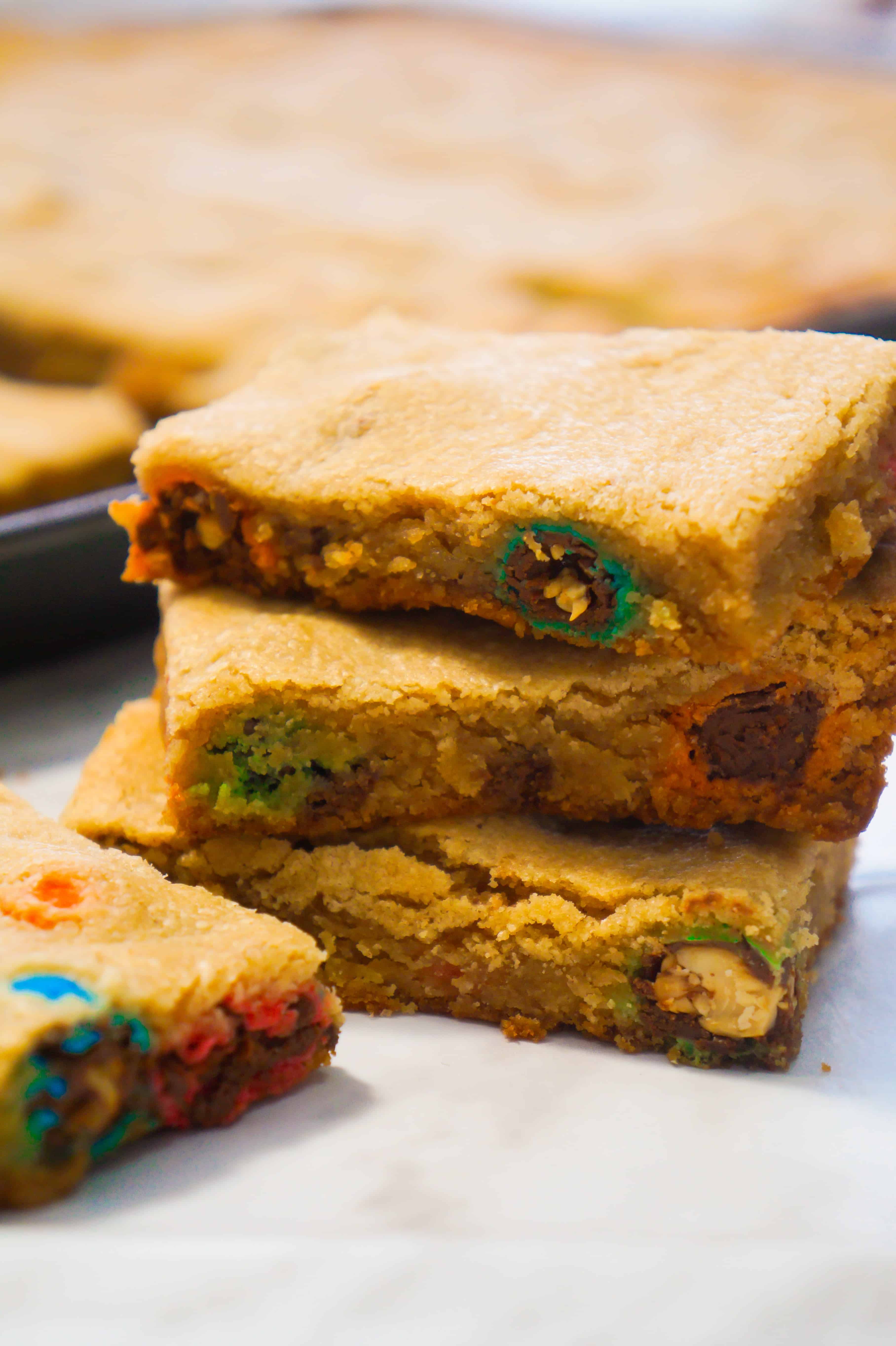 Peanut Butter Cookie Bars with Peanut M&Ms