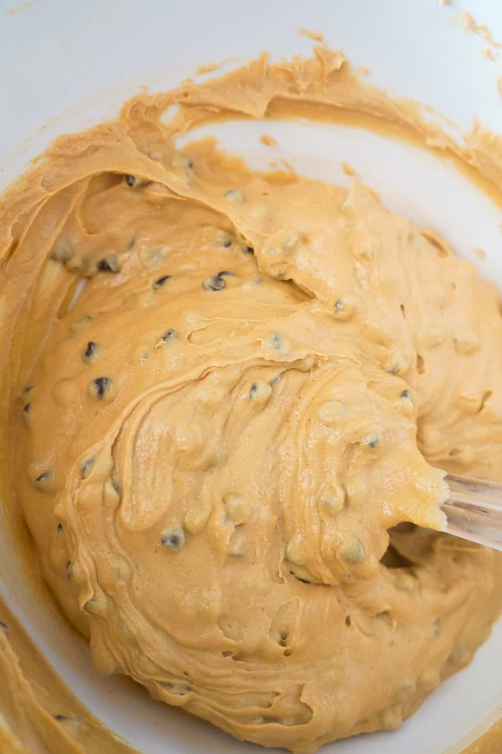 mini chocolate chips stirred into peanut butter cookie dough dip