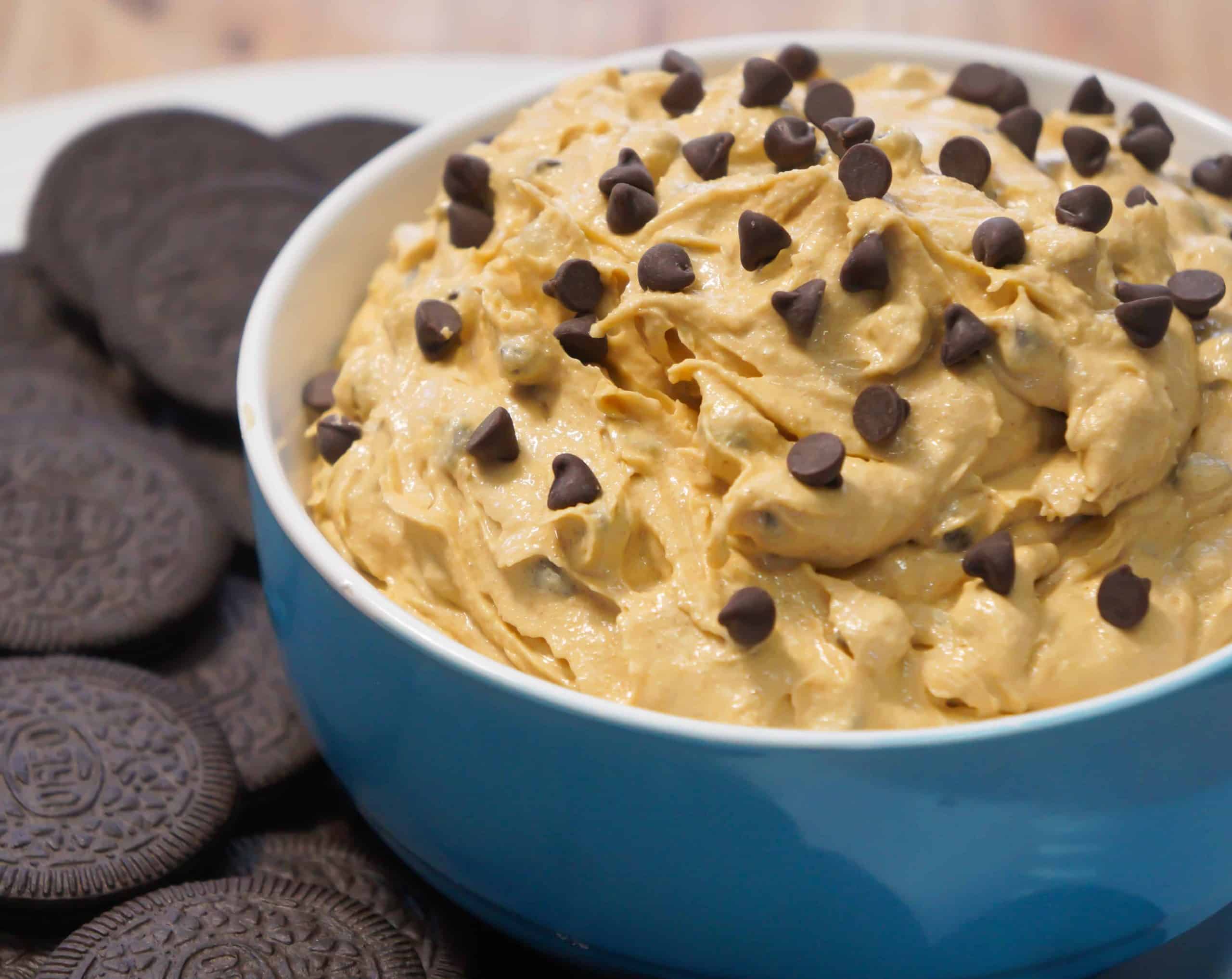 Peanut butter cookie dough dip with Oreos.