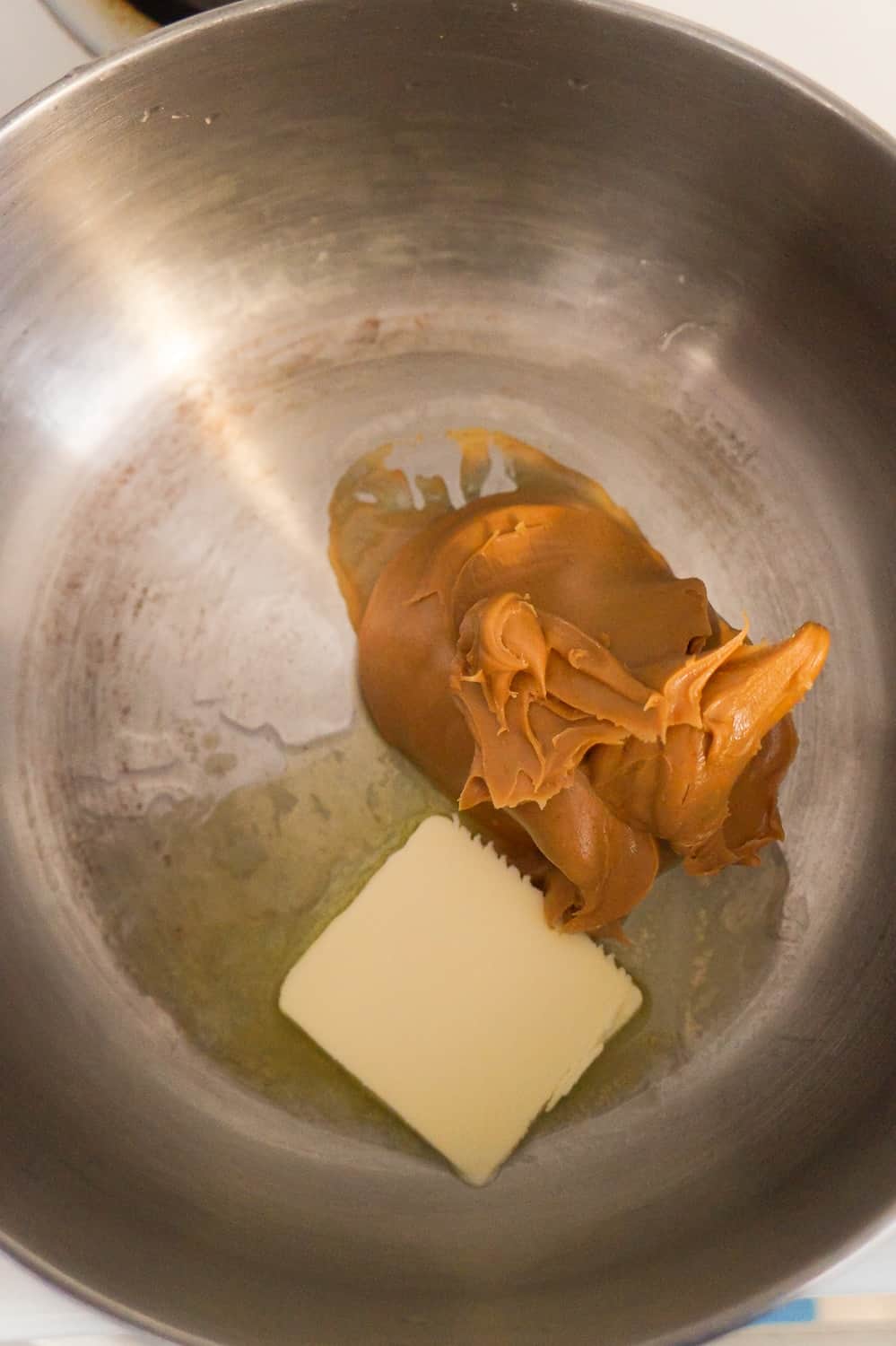 peanut butter and butter in a large saucepan