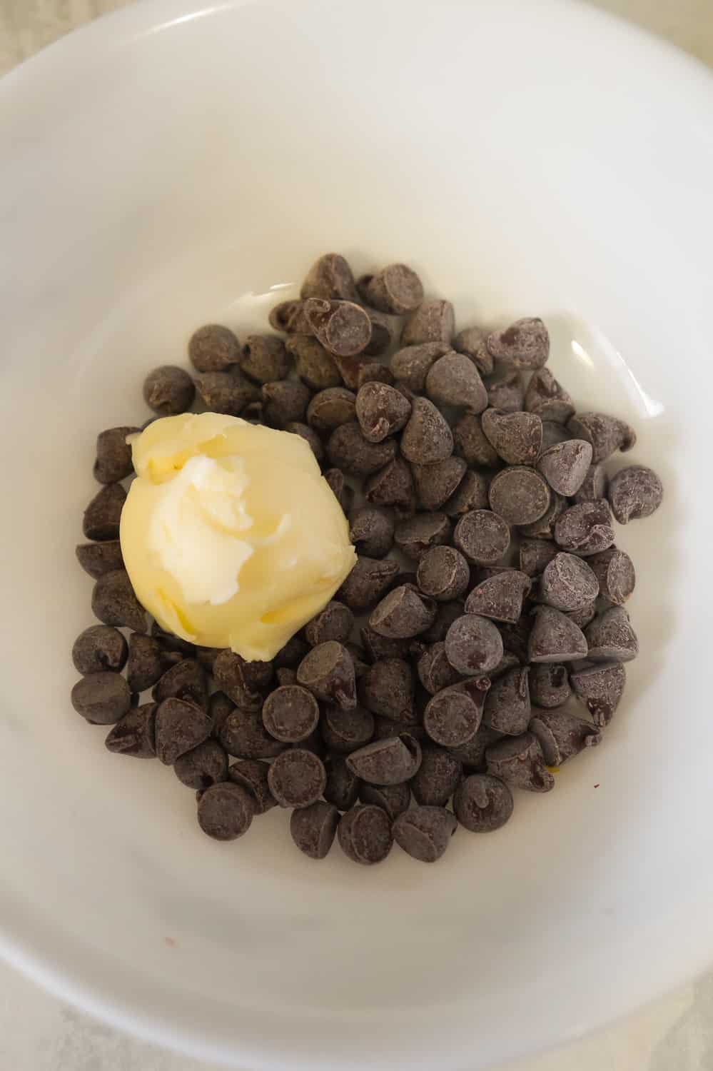 chocolate chips and butter in a small bowl