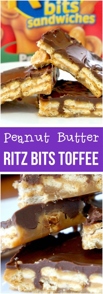 Easy cracker toffee recipe using peanut butter Ritz Bits instead of saltines. Perfect for Christmas and other holidays.