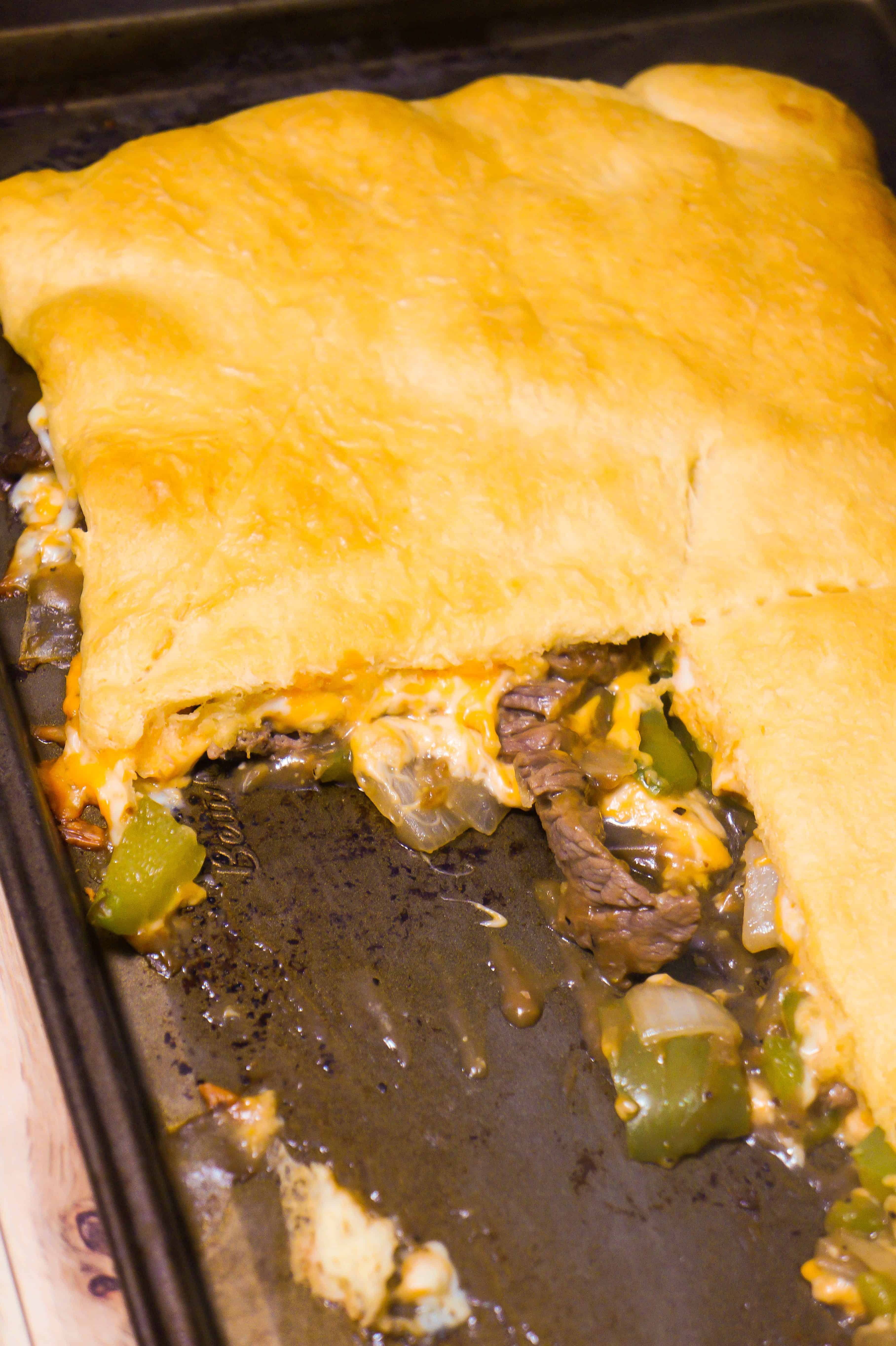 Philly Cheese Steak Crescent Bake is an easy beef dinner recipe using Pillsbury crescent roll dough.