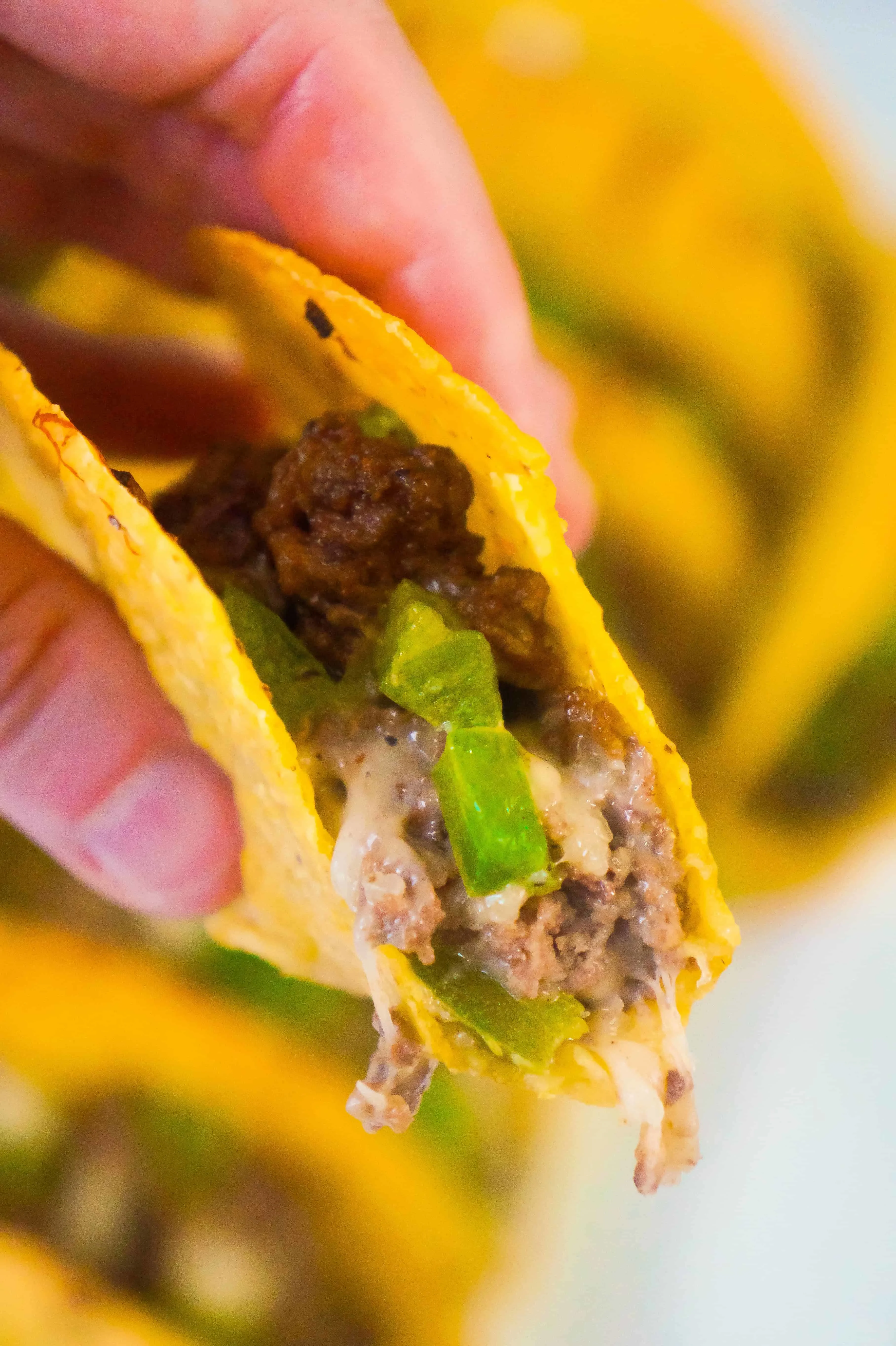 Philly Cheese Steak Tacos are an easy ground beef dinner recipe using Stand and Stuff taco shells.