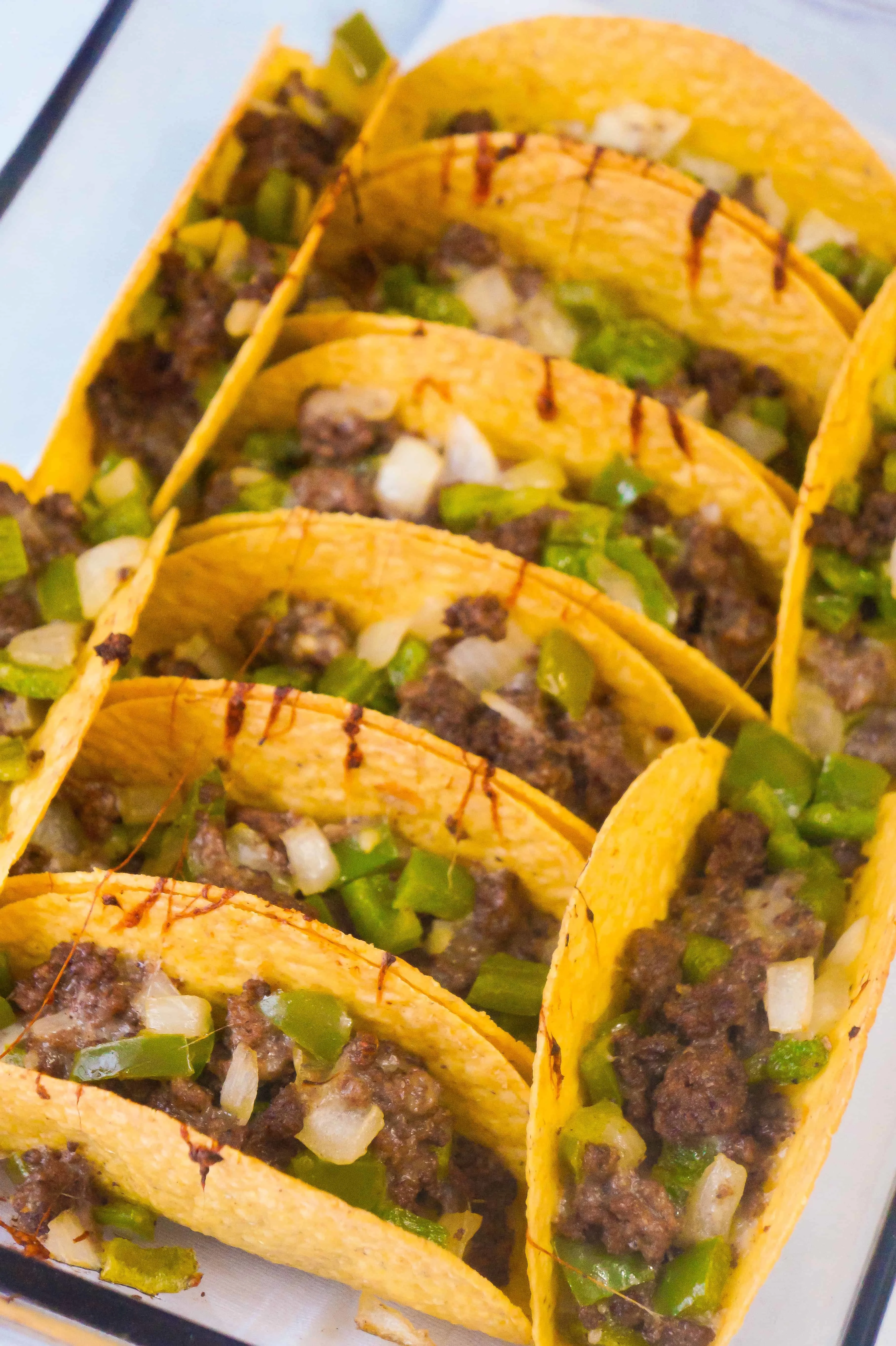Philly Cheese Steak Tacos are an easy ground beef recipe.