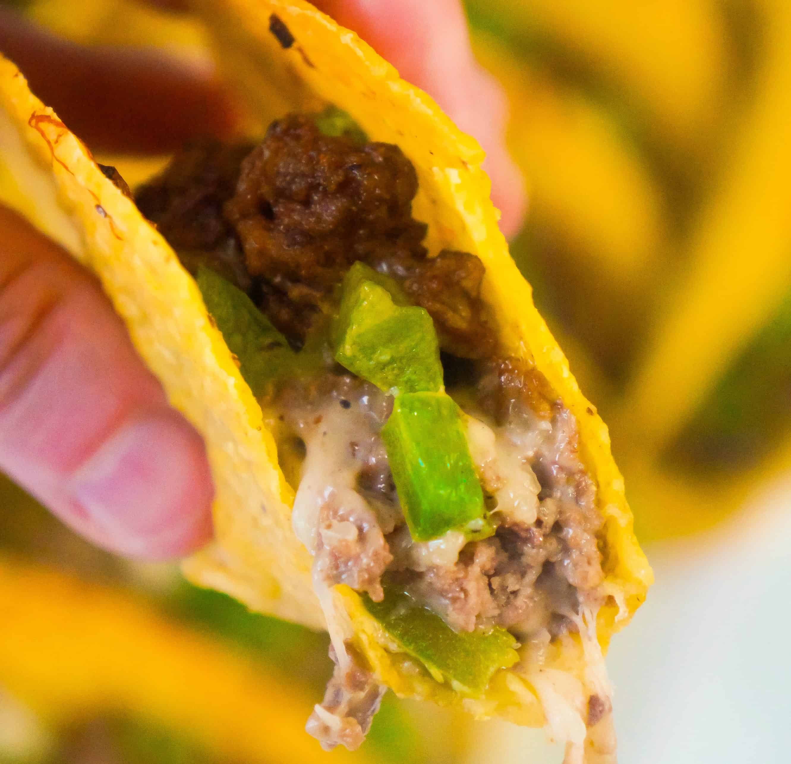 Philly Cheese Steak Tacos with ground beef.