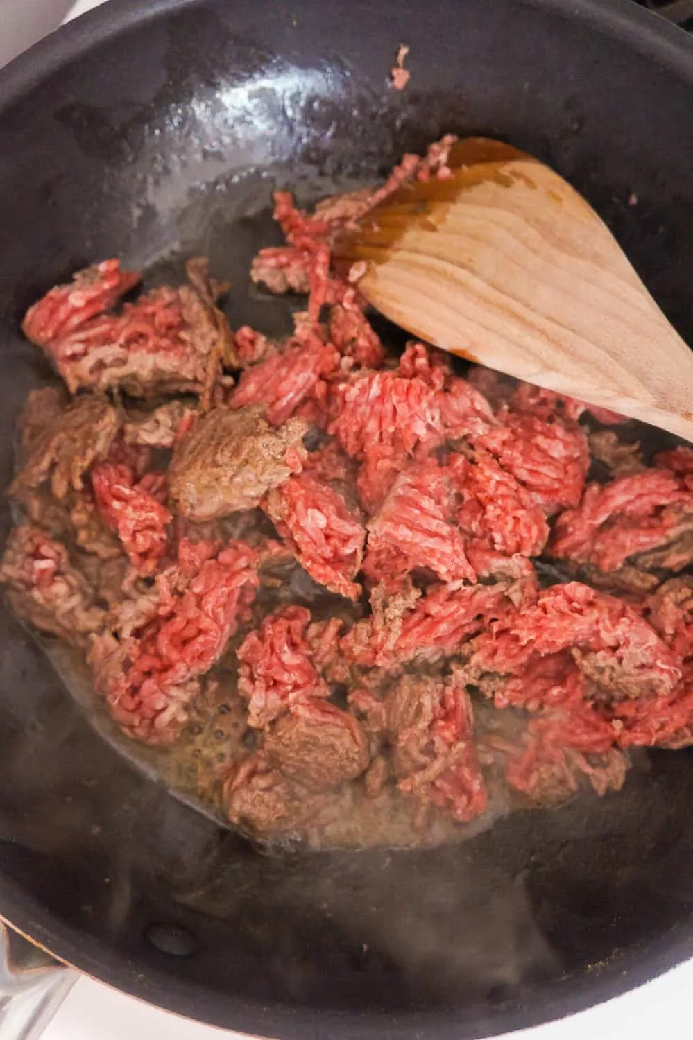 ground beef in a frying pan