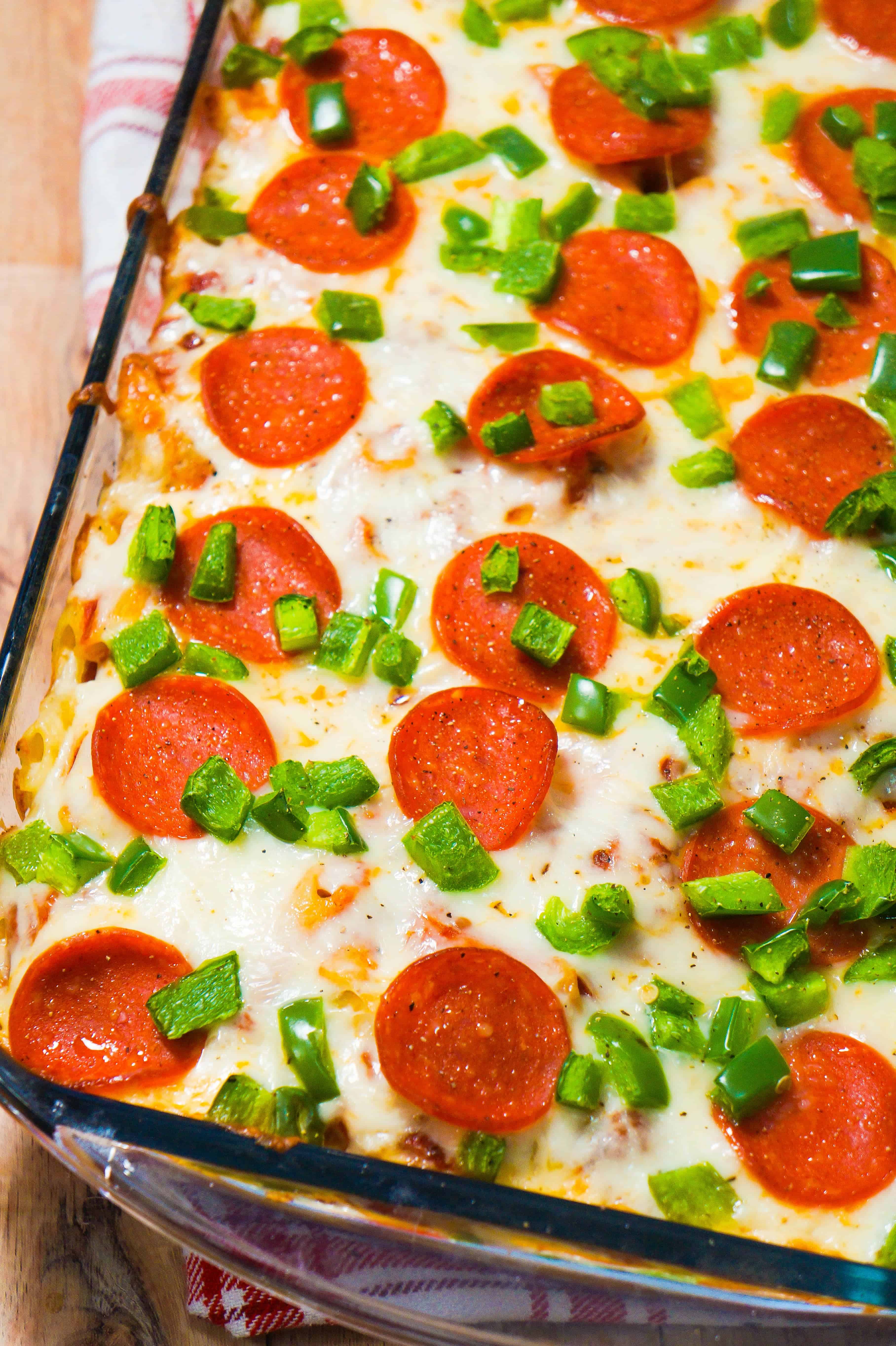 Pizza Roll Pasta Casserole is the perfect casserole for pizza lovers.