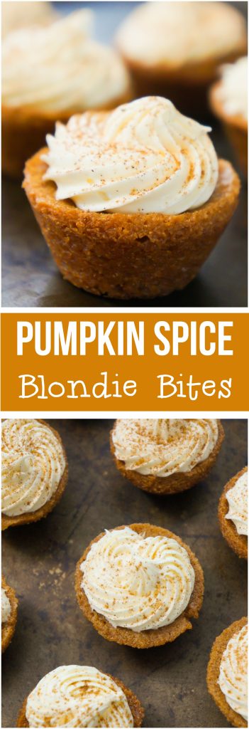 Pumpkin Spice Blondie Bites are an easy fall dessert recipe. Perfect for Halloween and Thanksgiving.