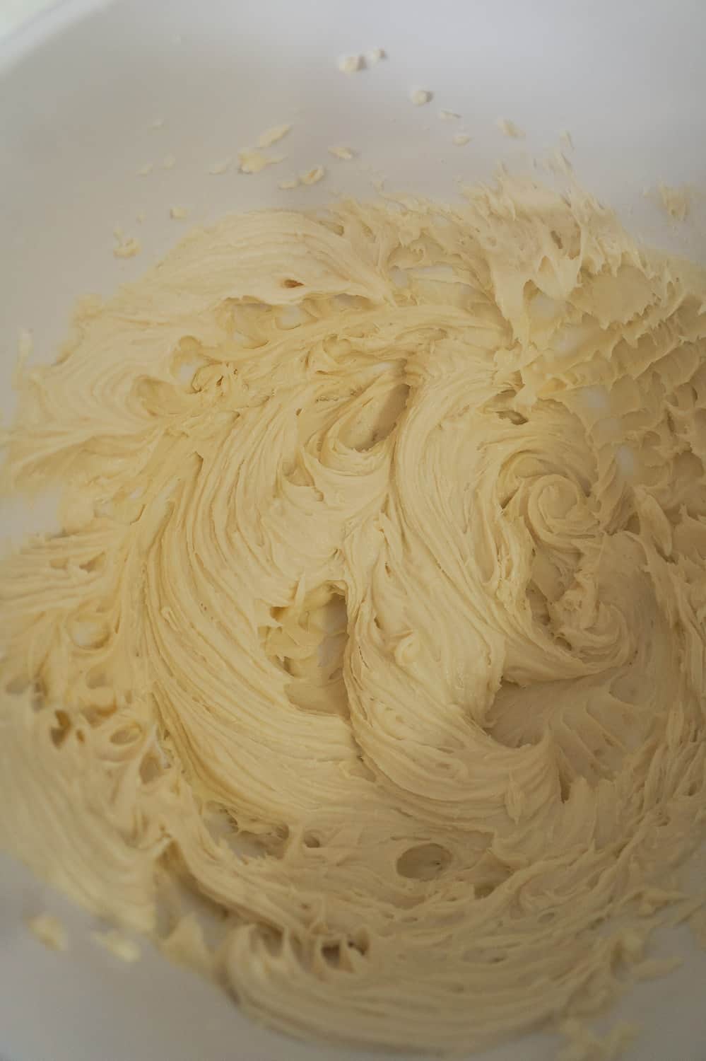 cream cheese, sugar and brown sugar creamed together in a mixing bowl