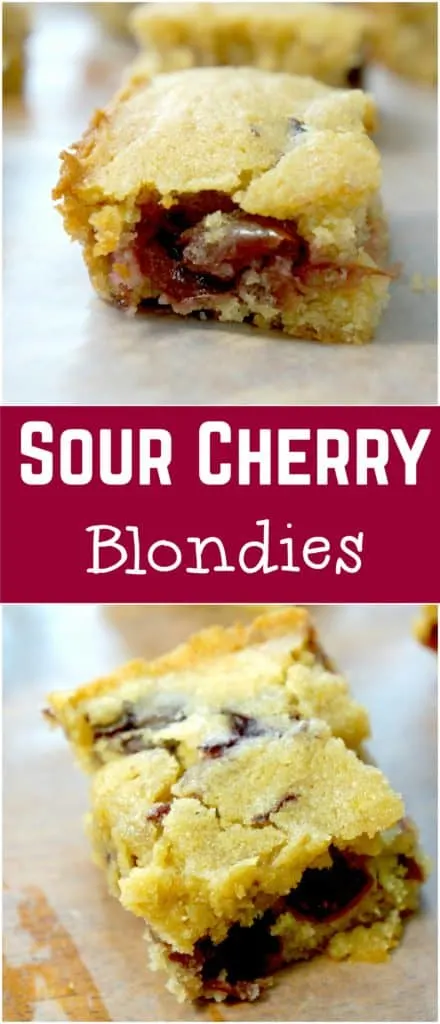 Sour Cherry Blondies. Easy dessert recipe. Delicious blondie recipe with sour cherries.