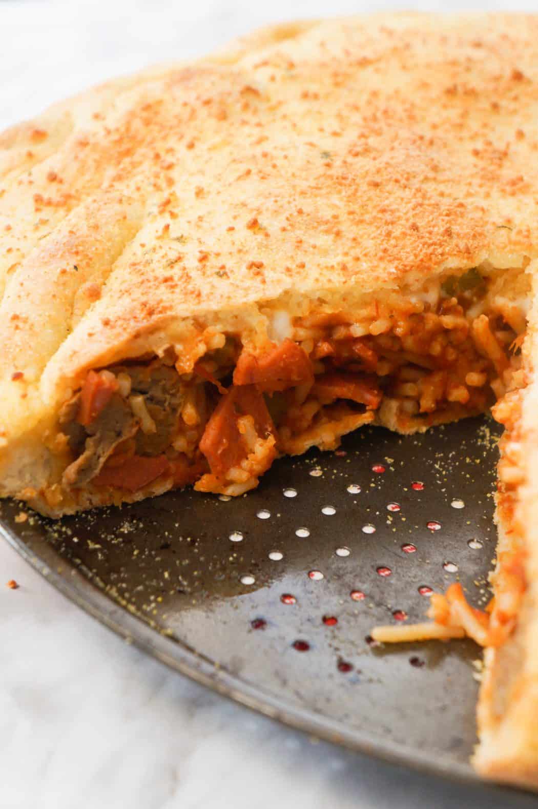 Spaghetti and Meatballs Stuffed Pizza THIS IS NOT DIET FOOD