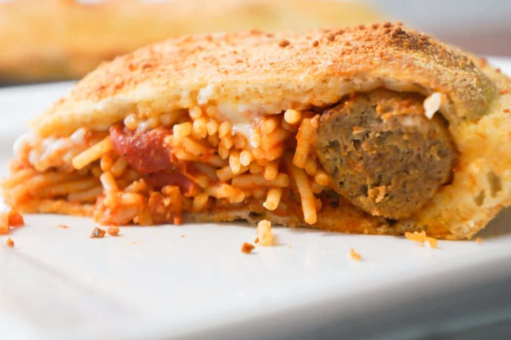 Spaghetti and Meatballs Stuffed Pizza THIS IS NOT DIET FOOD