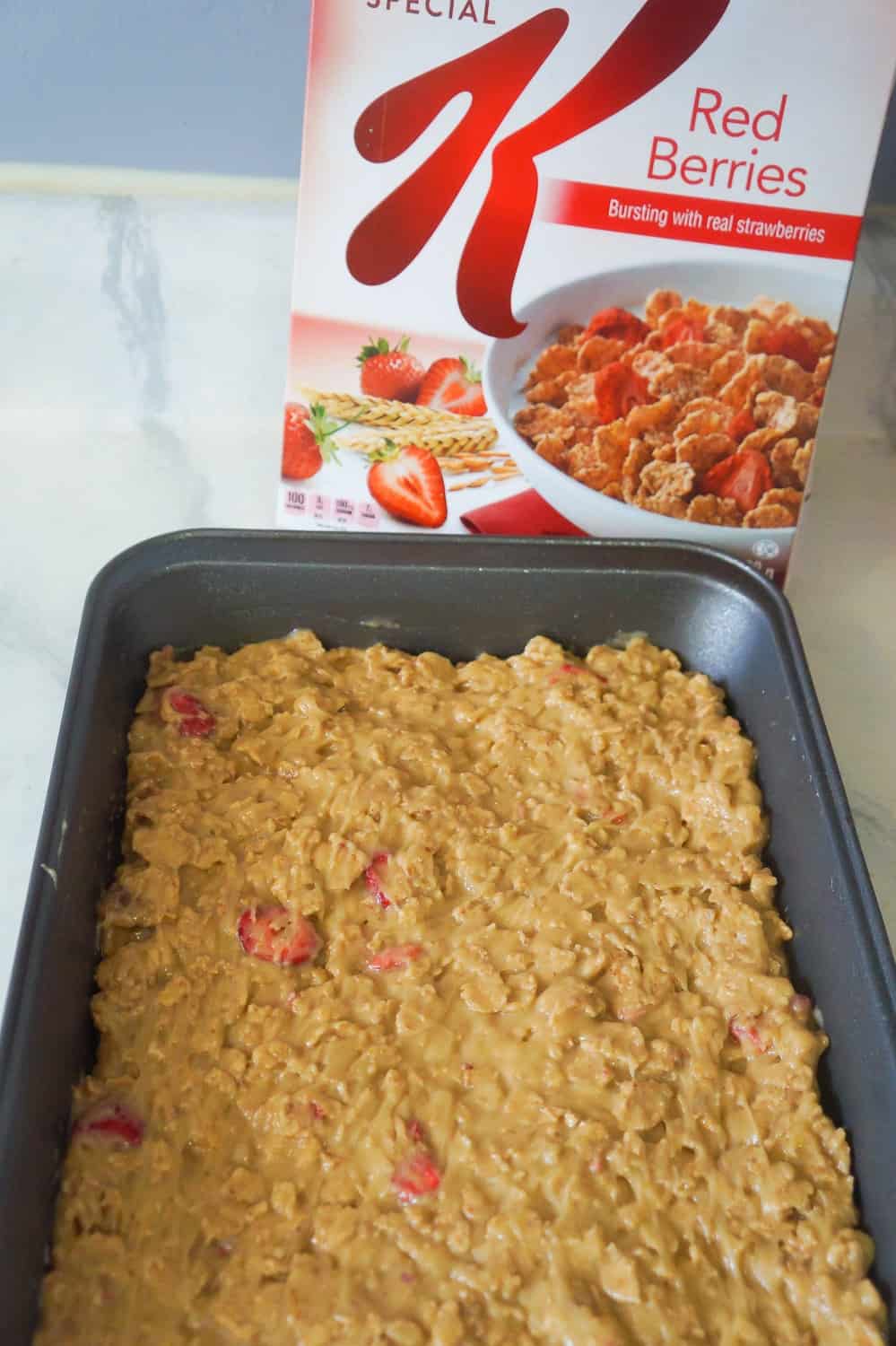 special k red berries blondies before baking