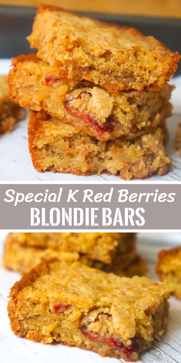 Special K Red Berries Blondie Bars are a rich and chewy dessert. These toffee flavoured bars are loaded with Special K breakfast cereal.