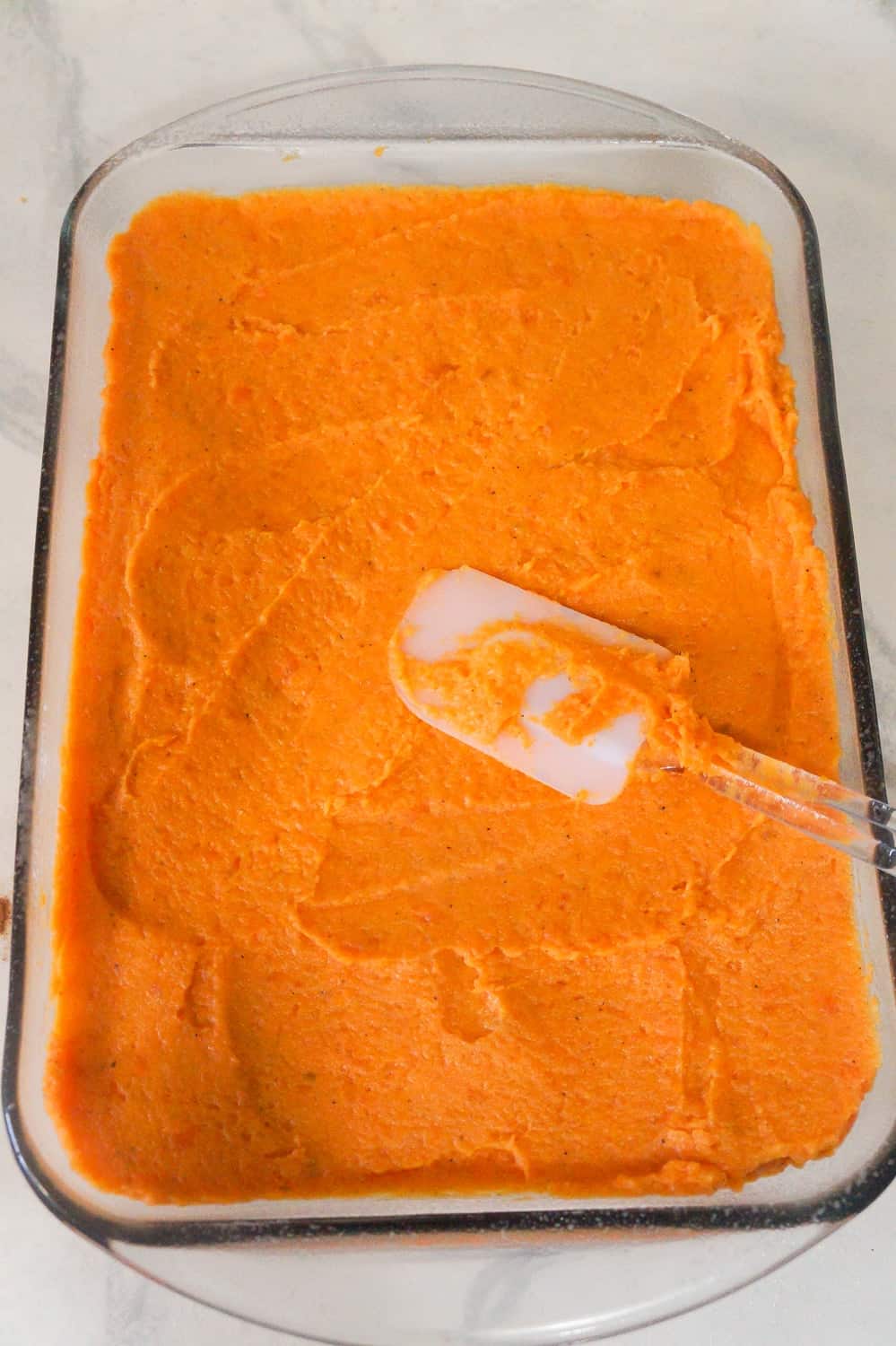 mashed sweet potatoes in a casserole dish
