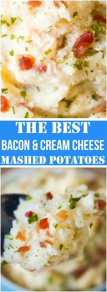 Bacon Cream Cheese Mashed Potatoes are an easy side dish for almost any dinner. These creamy potatoes with a hint of garlic would be a great side for your Christmas or Thanksgiving meal. 
