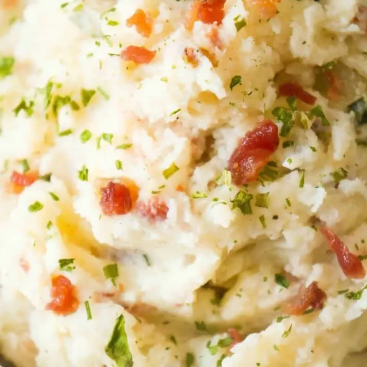 Easy Bacon Mashed Potatoes made with cream cheese.