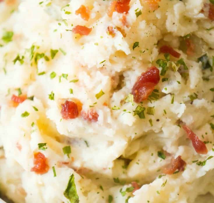 Easy Bacon Mashed Potatoes made with cream cheese.