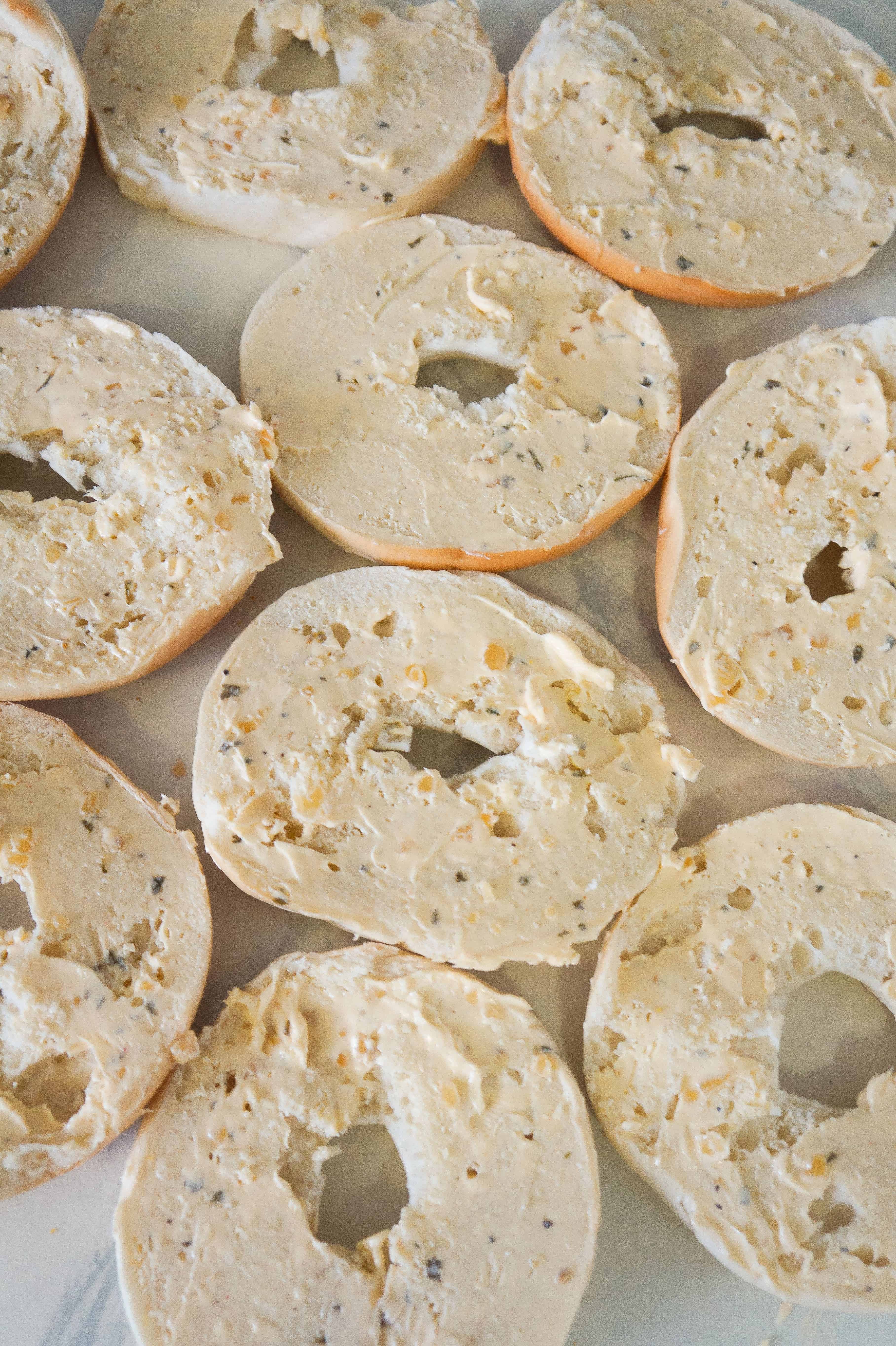 sliced bagels with garlic butter