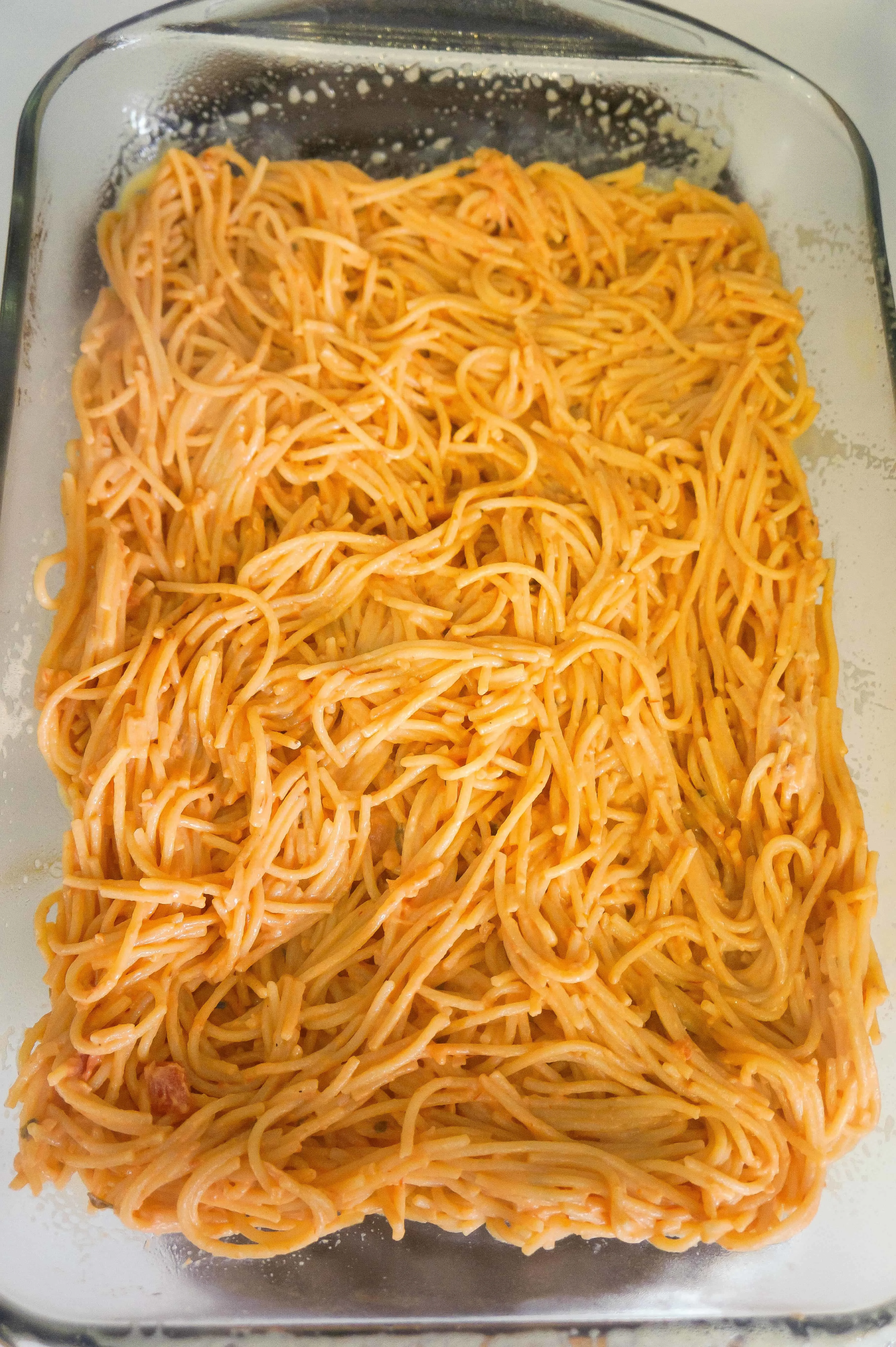 spaghetti in a baking dish